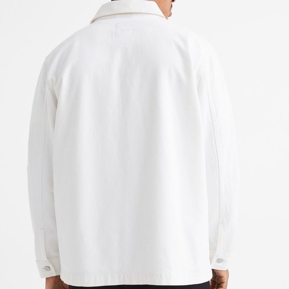 White Cotton Twill Overshirt - Picture 2 of 4